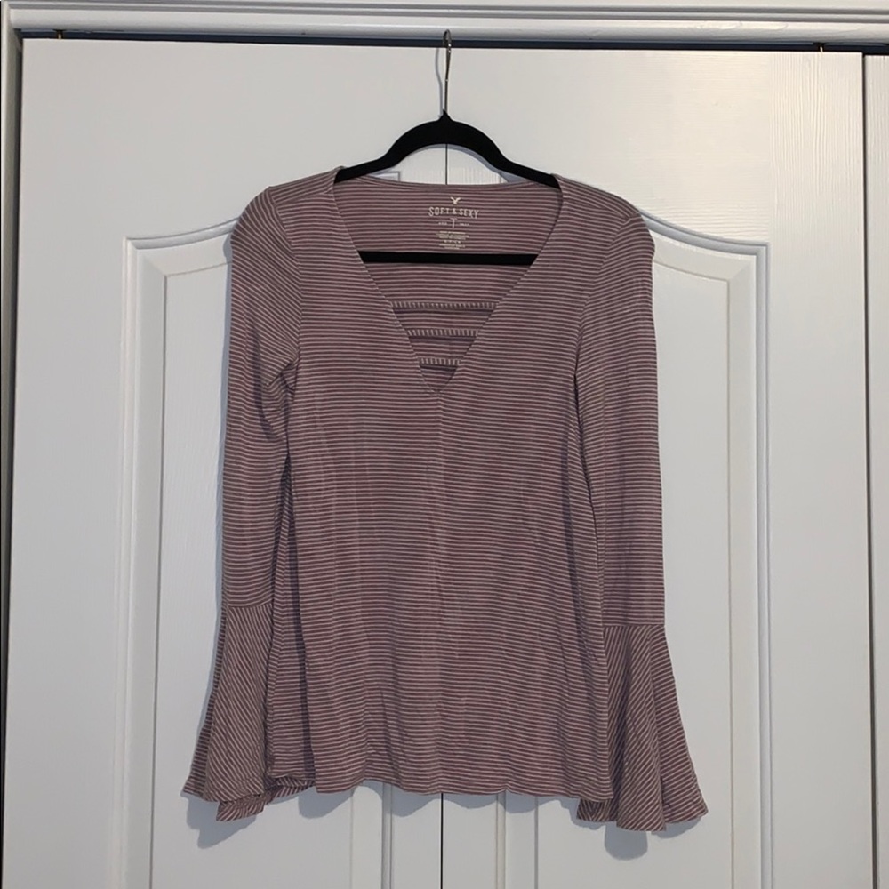 American Eagle Mauve Striped Long Sleeve Top